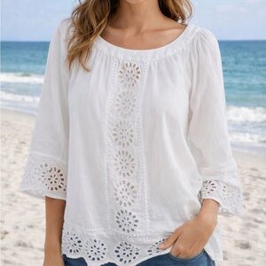 Jones New York White Eyelet Blouse NEW with Tags